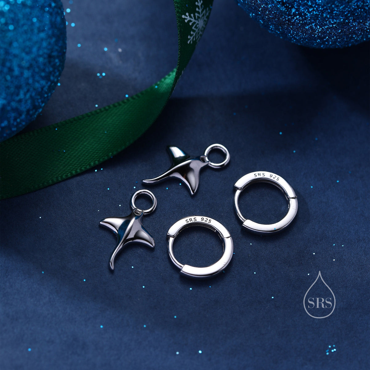 Sterling Silver Manta Ray Fish Huggie Hoop Earrings, Stingray Dangle Hoop Earrings, Dainty Fish Dangle Earrings