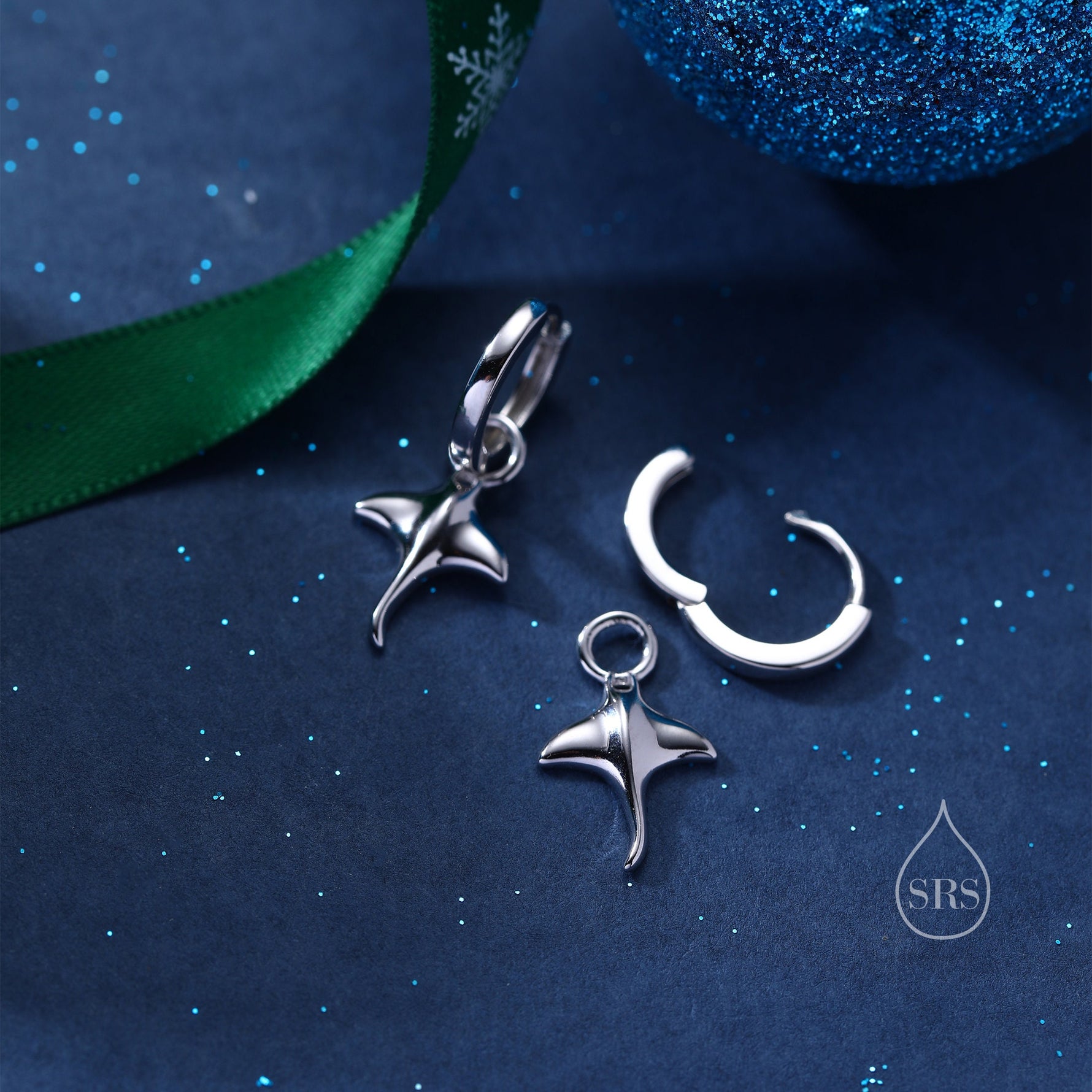 Sterling Silver Manta Ray Fish Huggie Hoop Earrings, Stingray Dangle Hoop Earrings, Dainty Fish Dangle Earrings
