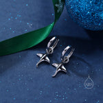 Sterling Silver Manta Ray Fish Huggie Hoop Earrings, Stingray Dangle Hoop Earrings, Dainty Fish Dangle Earrings