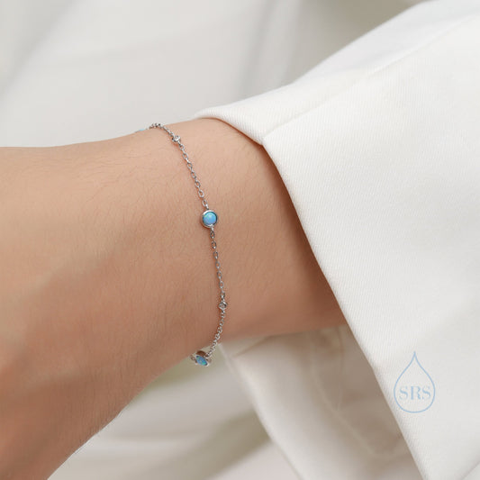 Delicate Opal Bracelet in Sterling Silver, Available in Blue Opal or White Opal, Silver or Gold, Silver Opal Bracelet