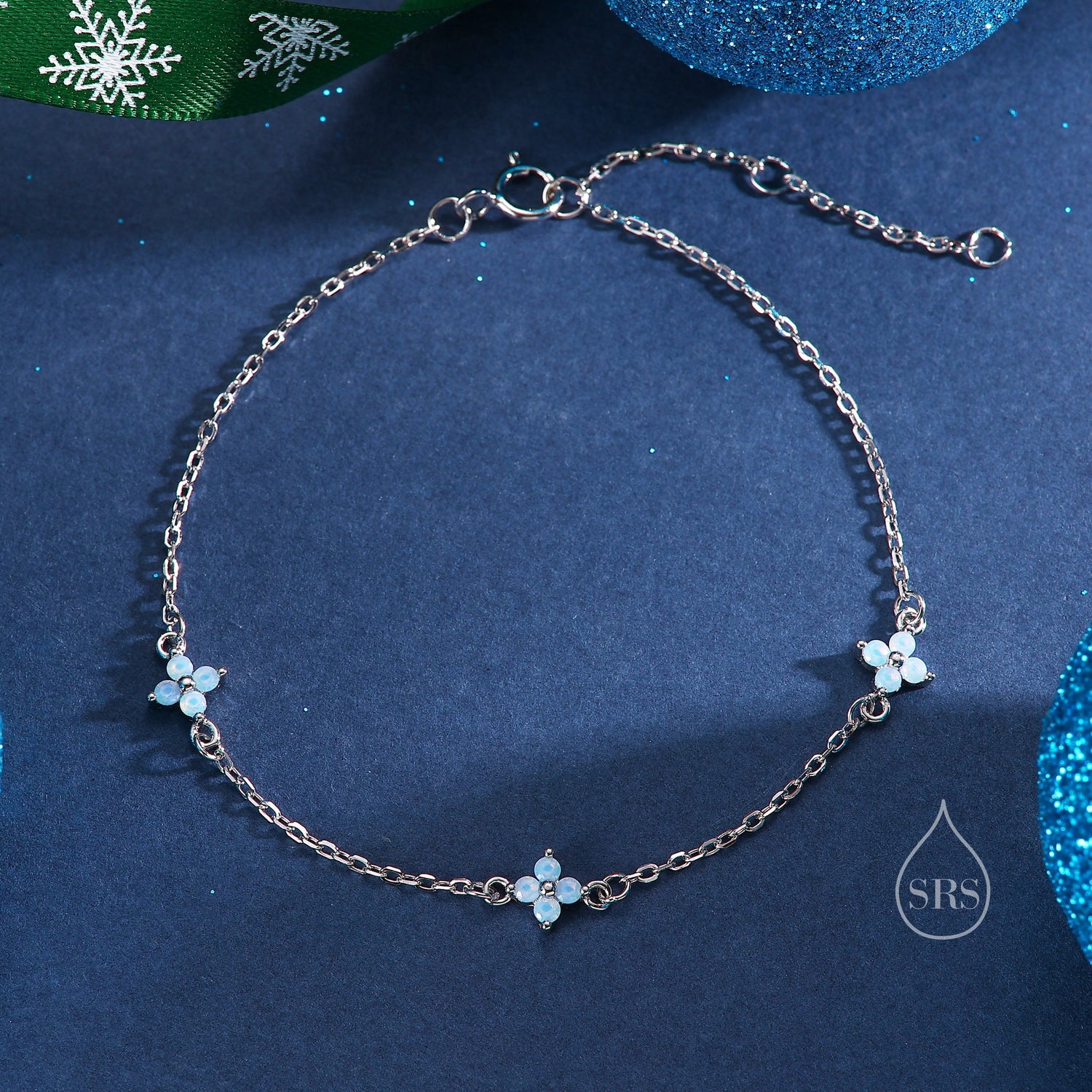 CZ Hydrangea Flower Trio Charm Bracelet