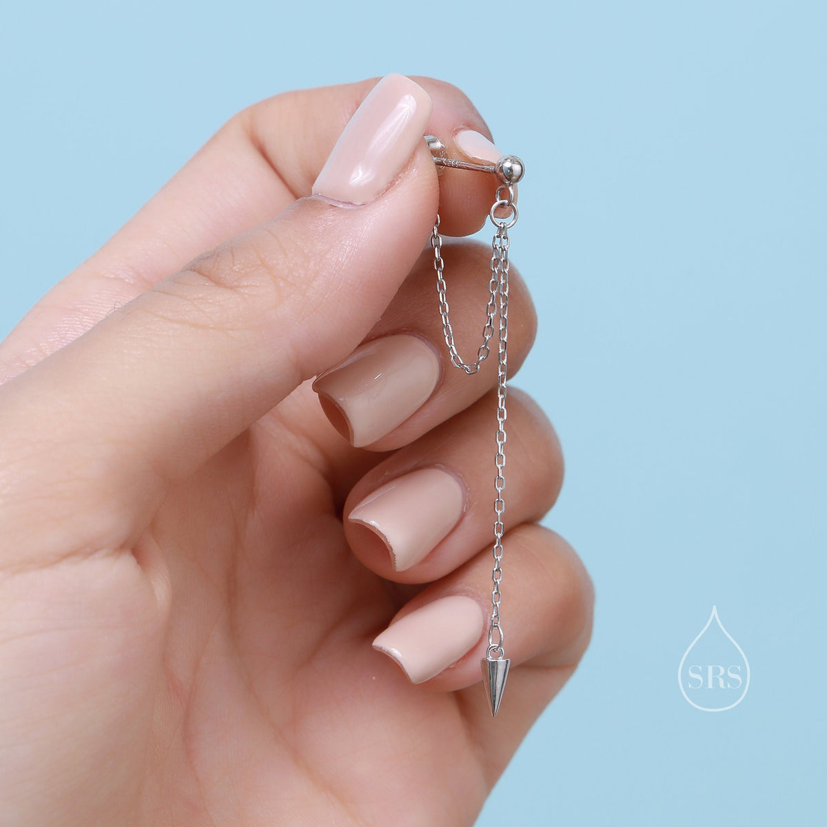 Dangling Spike Chain Drop Stud Earrings in Sterling Silver, Available in Silver, Gold or Rose Gold, Spike Dangle Earrings, Chain Earrings