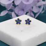 Sapphire Blue Flower CZ Stud Earrings in Sterling Silver, Forget Me Not Floral CZ Earrings, Silver or Gold, Flower CZ Earrings