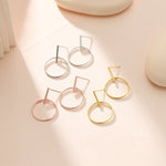 Large Dangle Circle and Bar Stud Earrings in Sterling Silver, Silver, Gold or Rose Gold, Geometric Circle Dangle Earrings