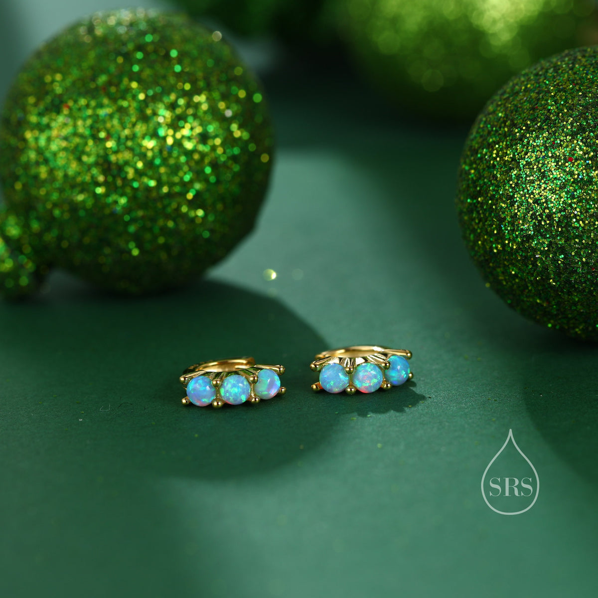 Extra Small 6mm Opal Huggie Hoops in Sterling Silver, White Opal or Blue Opal, Silver or Gold, Dainty Cartilage Hoops Earrings, Opal Earring