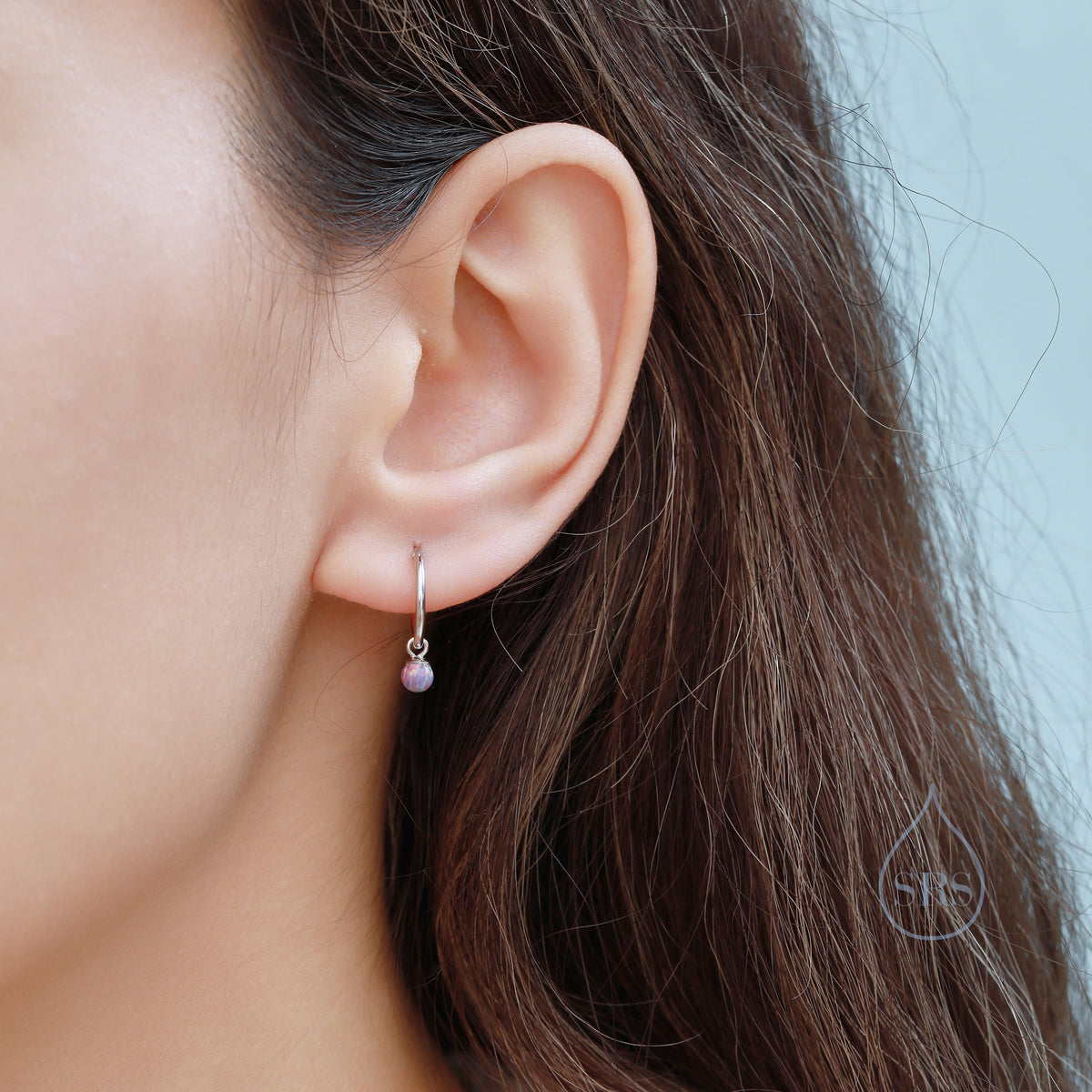 Sterling Silver Extra Skinny Opal Huggie Hoops, White Opal or Blue Opal or Purple Hoop, Opal Infinity Hoops Earrings, Opal Earrings