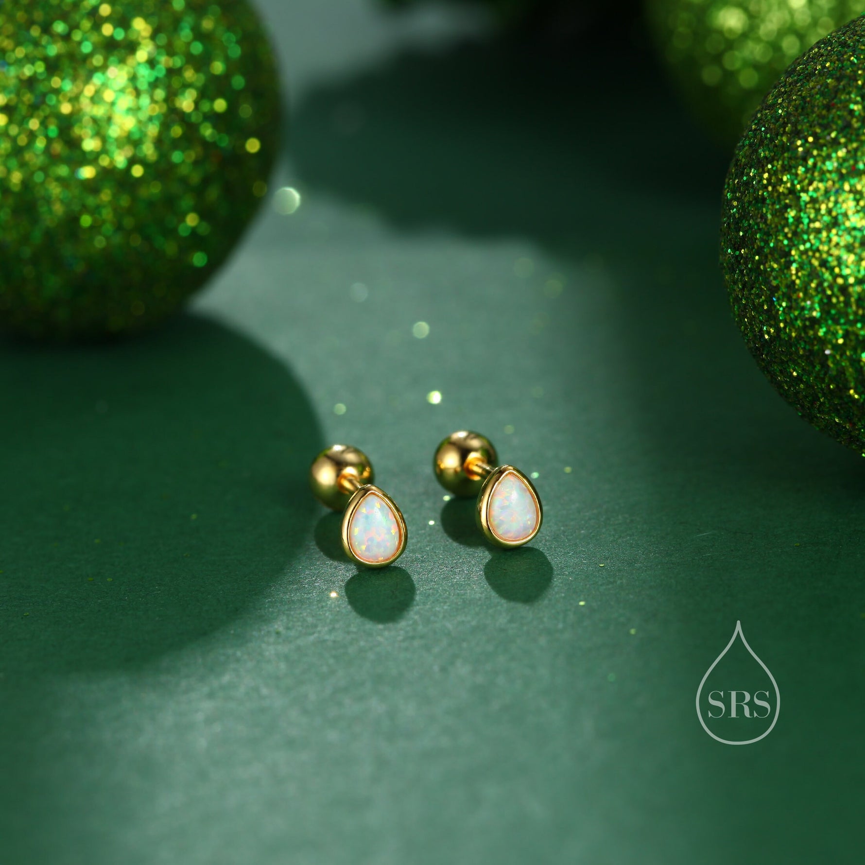 Tiny Opal Droplet Screw Back Earrings in Sterling Silver, Silver or Gold, Opal Drop Stud, White Opal Screw Back Earrings, Fire Opal