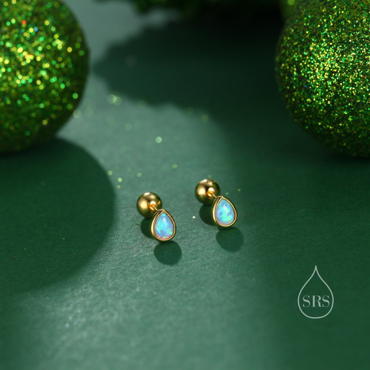 Tiny Blue Opal Droplet Screw Back Earrings in Sterling Silver, Silver or Gold, Opal Drop Stud, Blue Opal Screw Back Earrings, Fire Opal