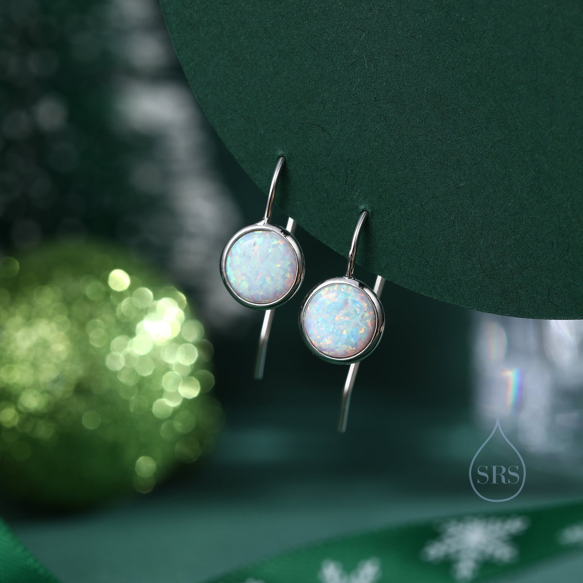 Opal Droplet Drop Hook Earrings in Sterling Silver, Blue Opal or White Opal, Delicate Blue Opal Earrings, Opal Coin Earrings