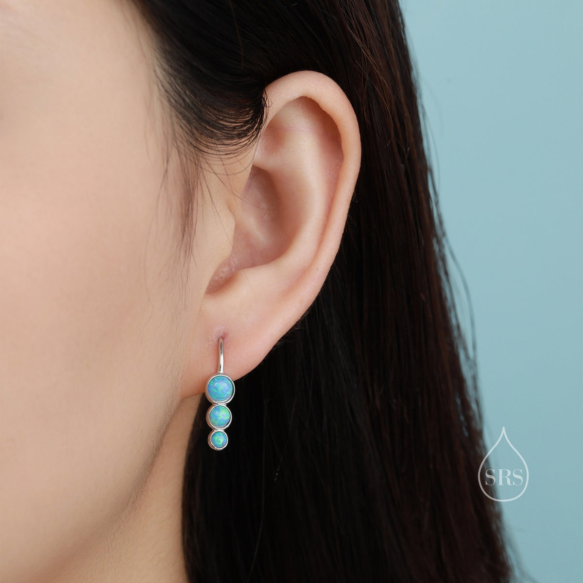 Blue Opal Trio Drop Hook Earrings