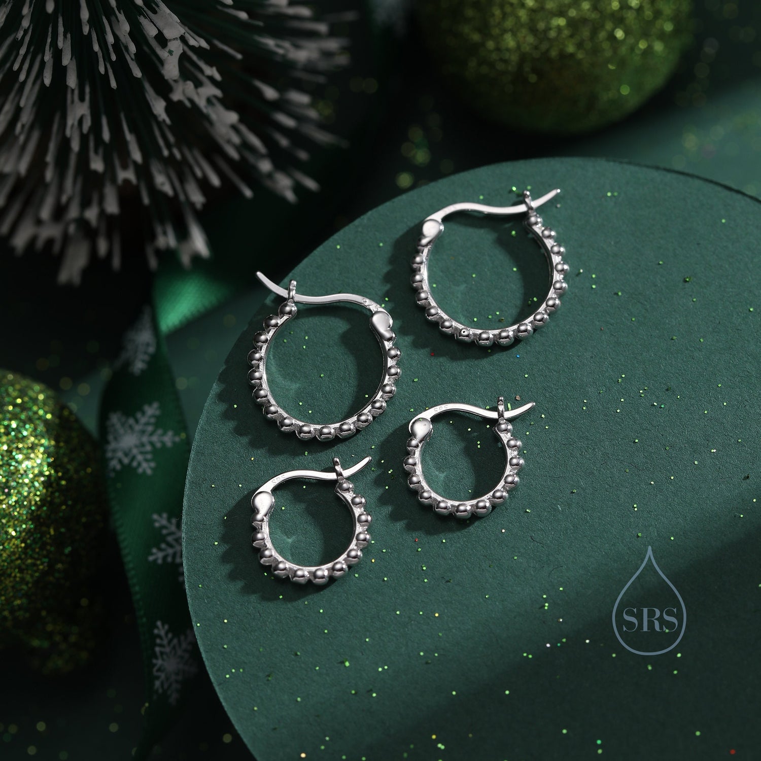 Sterling Silver Beaded Bauble Huggie Hoops, Bubble Hoops, Silver or Gold, 8mm or 10mm, Dainty Huggie Hoops Earrings