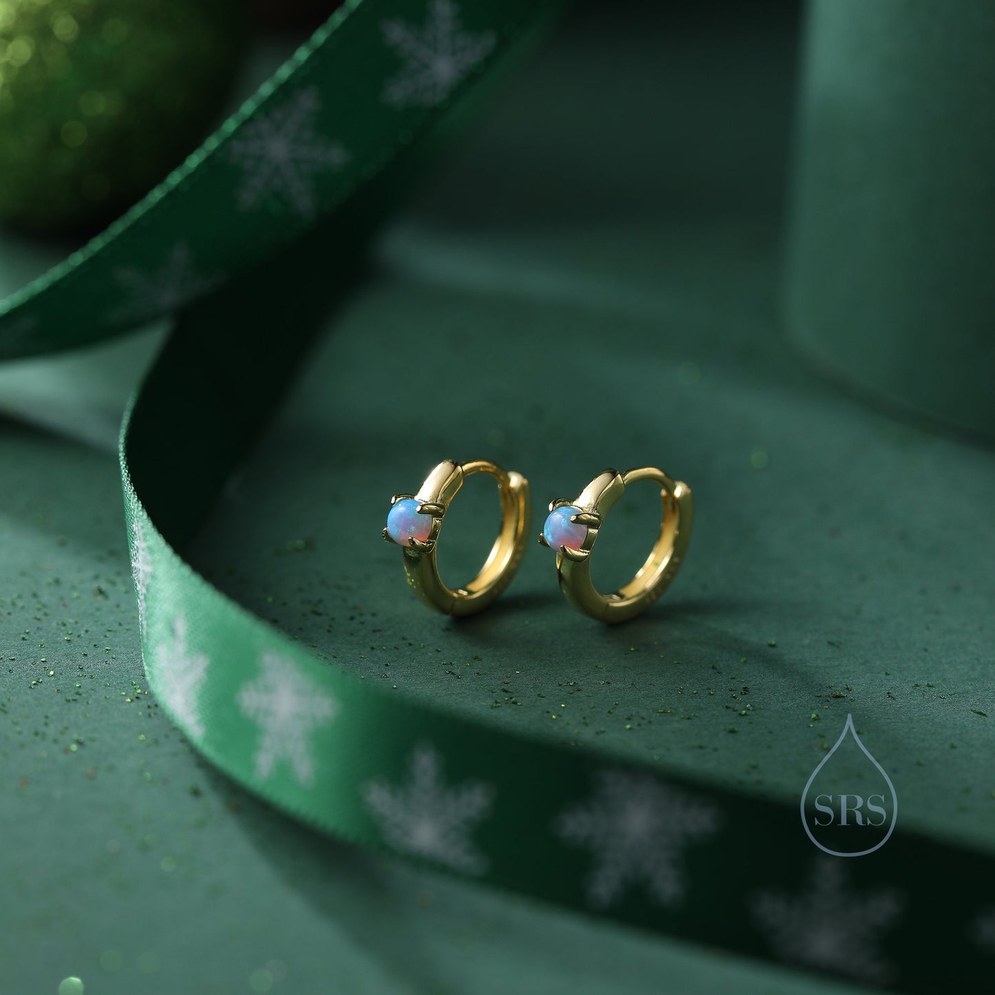 Delicate Opal Huggie Hoop Earrings in Sterling Silver, Silver or Gold, Blue or White Opal, Tiny Opal Hoop Earrings