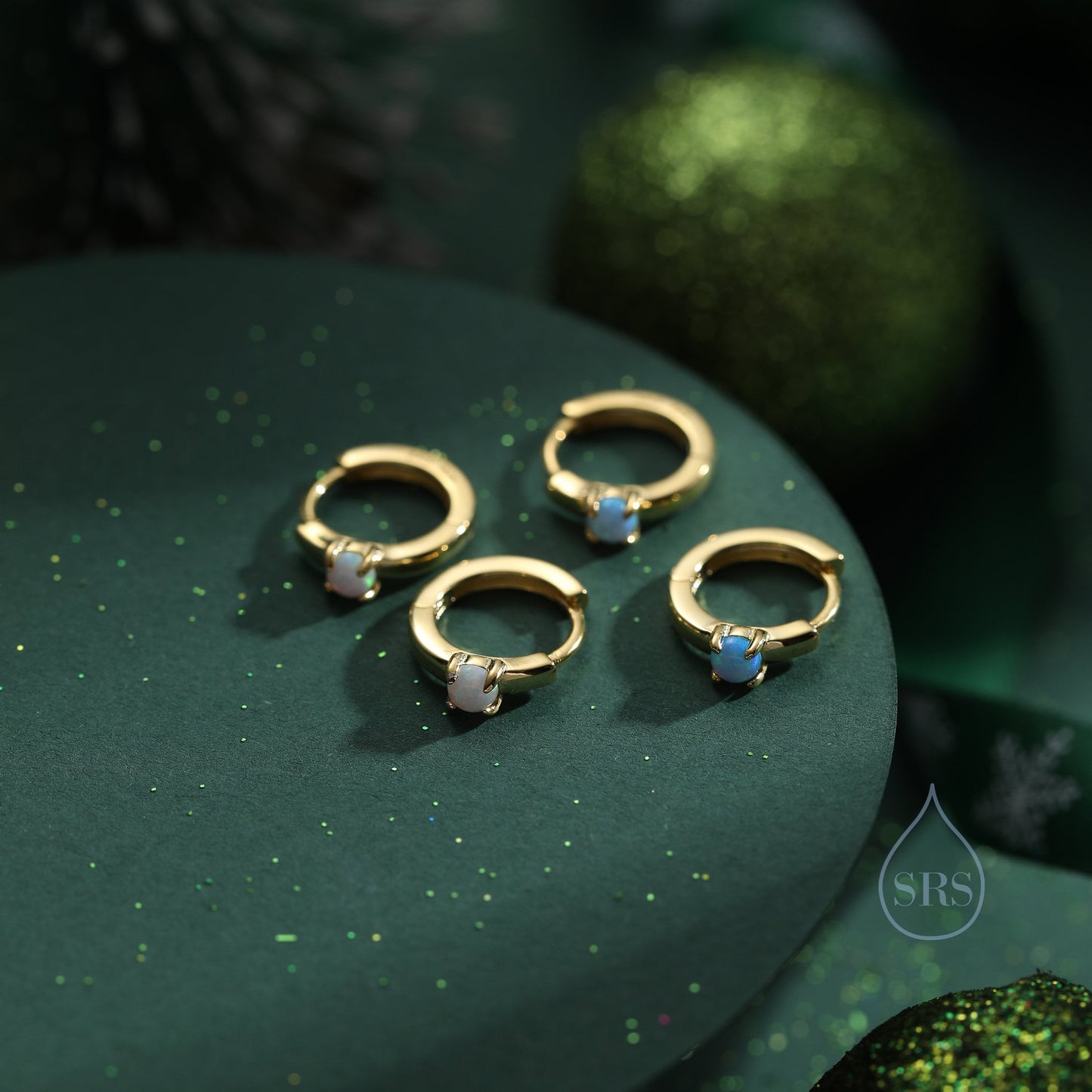 Delicate Opal Huggie Hoop Earrings in Sterling Silver, Silver or Gold, Blue or White Opal, Tiny Opal Hoop Earrings