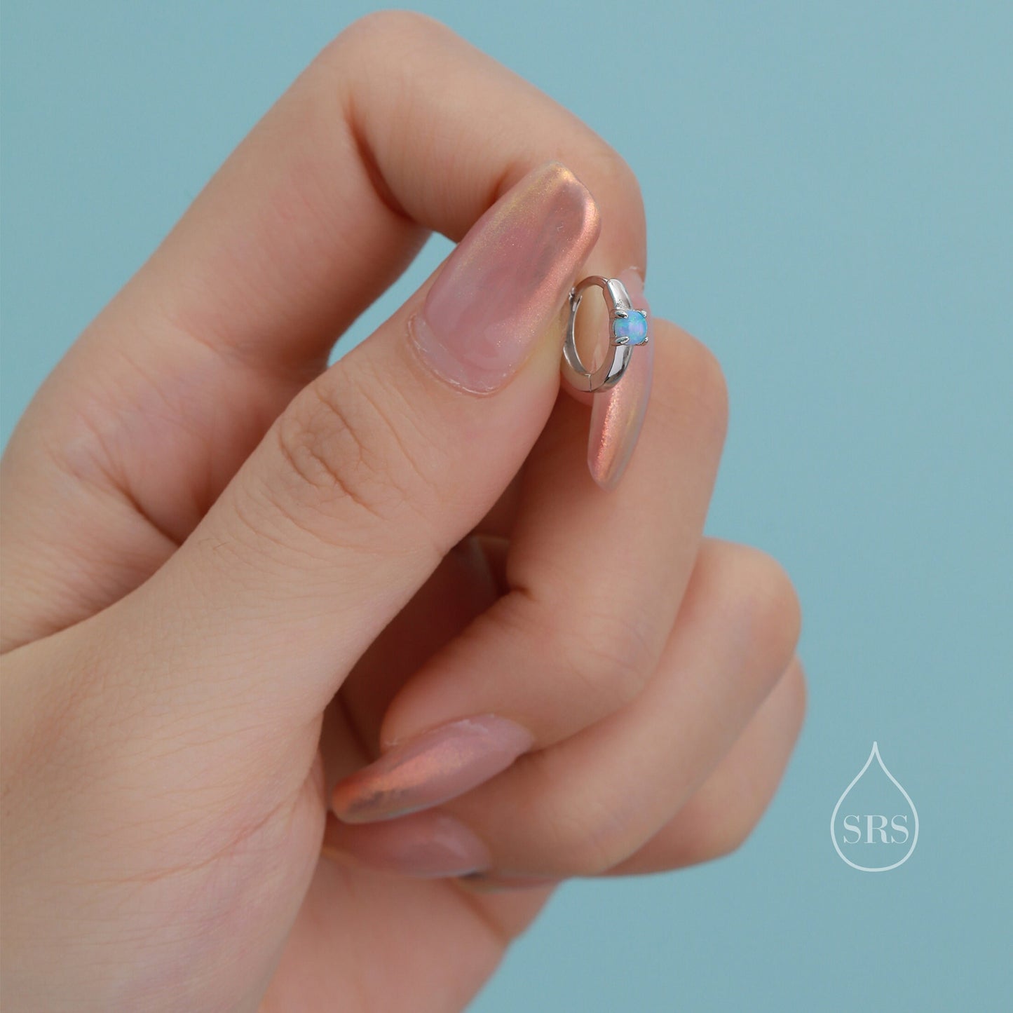 Delicate Opal Huggie Hoop Earrings in Sterling Silver, Silver or Gold, Blue or White Opal, Tiny Opal Hoop Earrings