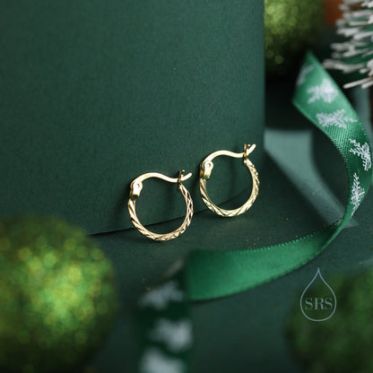 Sterling Silver Diamond Cut Huggie Hoops, Textured Faceted Hoops, Silver or Gold, 8mm or 10mm, Dainty Huggie Hoops Earrings