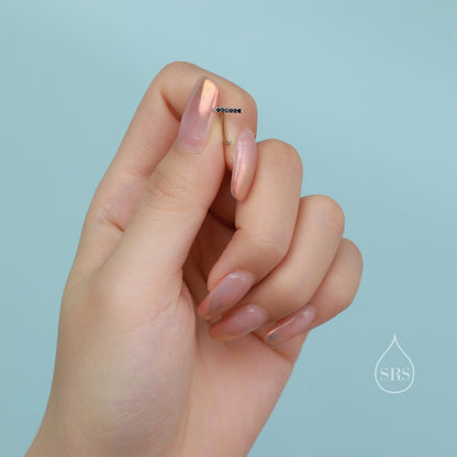 CZ Bar Huggie Hoop Earrings in Sterling Silver, Silver or Gold, Black or Clear CZ, Half Hoop, Open Hoop, Pull Through