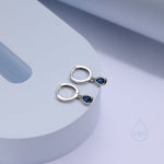Tiny Sapphire Blue Droplet CZ Huggie Hoop Earrings in Sterling Silver, Silver or Gold, Geometric Hoop Earrings