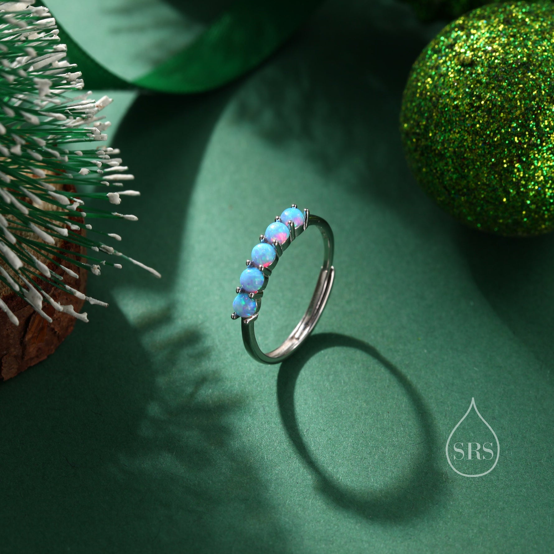 Opal Half Infinity Ring in Sterling Silver, Adjustable Size, Opal Ring, Five Opal Prong Set, Lab Opal Stone Ring, White Opal or Blue Opal