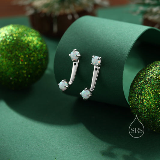 Opal Ear Jacket in Sterling Silver, Silver or Gold, Blue Opal or White Opal, Front and Back Earrings