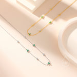 CZ Trio Necklace in Sterling Silver, Silver or Gold, Emerald Green or Clear Three CZ Satellite Crystal Necklace, Solid Silver Necklace