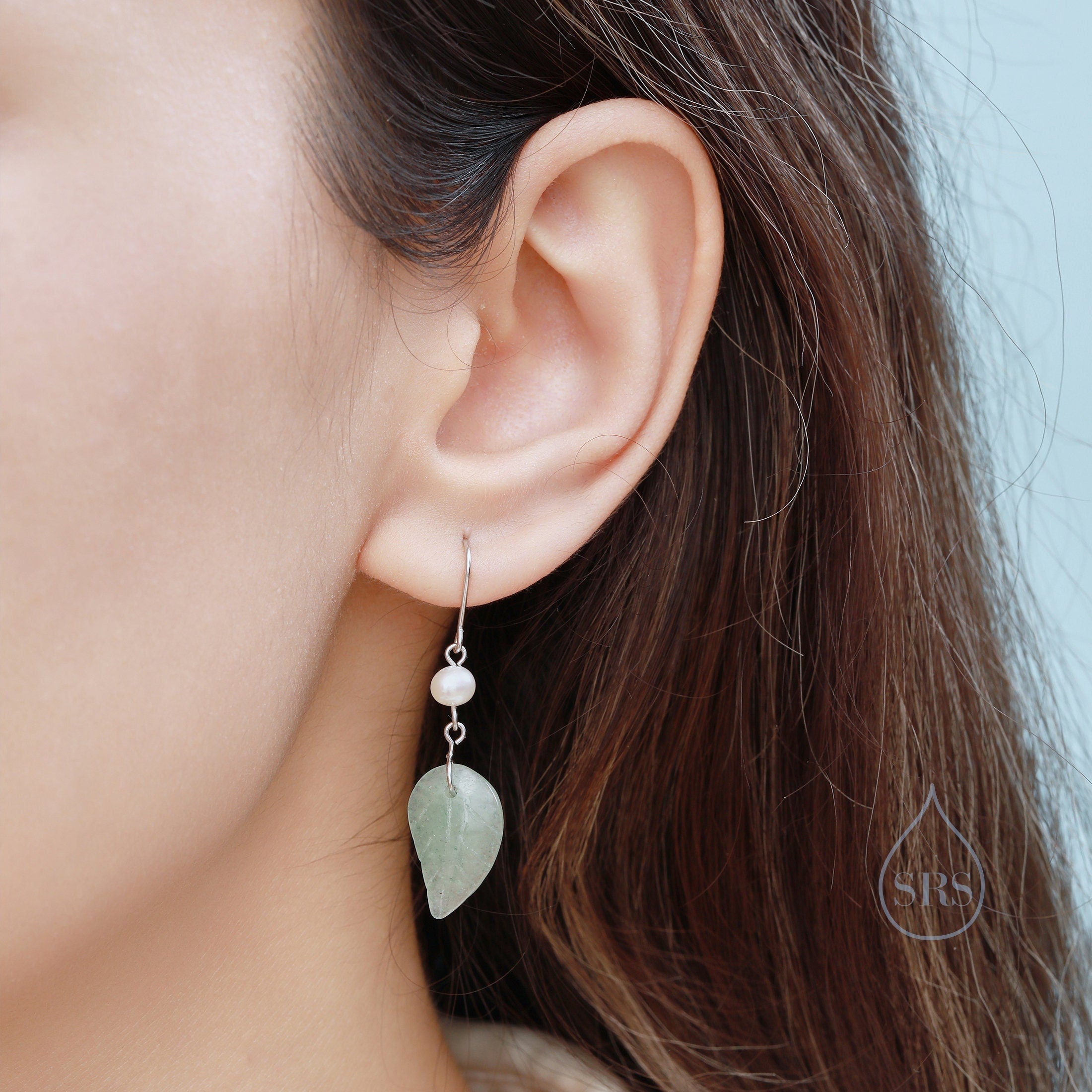 Jade Leaf and Pearl outlet Earrings