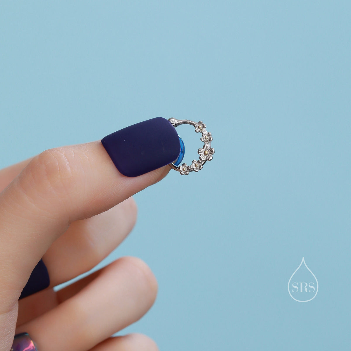 Forget Me Not Flower Cluster Hoop Earrings in Sterling Silver, Flower Bouquet Hoops