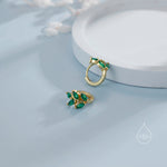 CZ Leaf Huggie Hoop Earrings in Sterling Silver, Silver or Gold or Rose Gold, Clear CZ or Green CZ Hoop Earrings