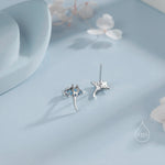 Manta Ray Fish Stud Earrings in Sterling Silver, Aquamarine Blue Manta Ray CZ Earrings in Sterling Silver, Stingray Fish Earring