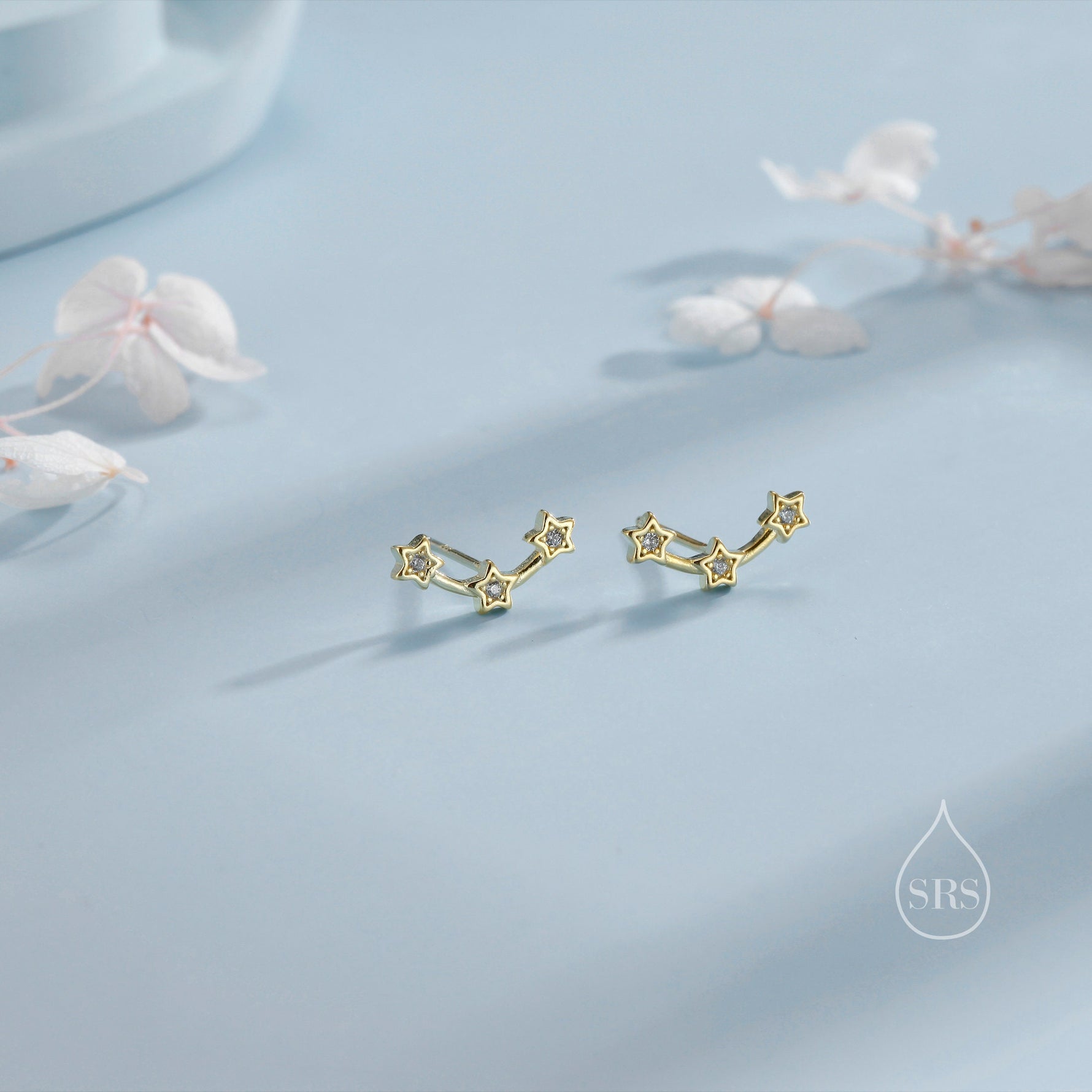 Tiny Star Trio Stud Earrings in Sterling Silver, Silver or Gold or Rose Gold, Three Star Earrings, Tiny Star Earrings, Constellation Earring