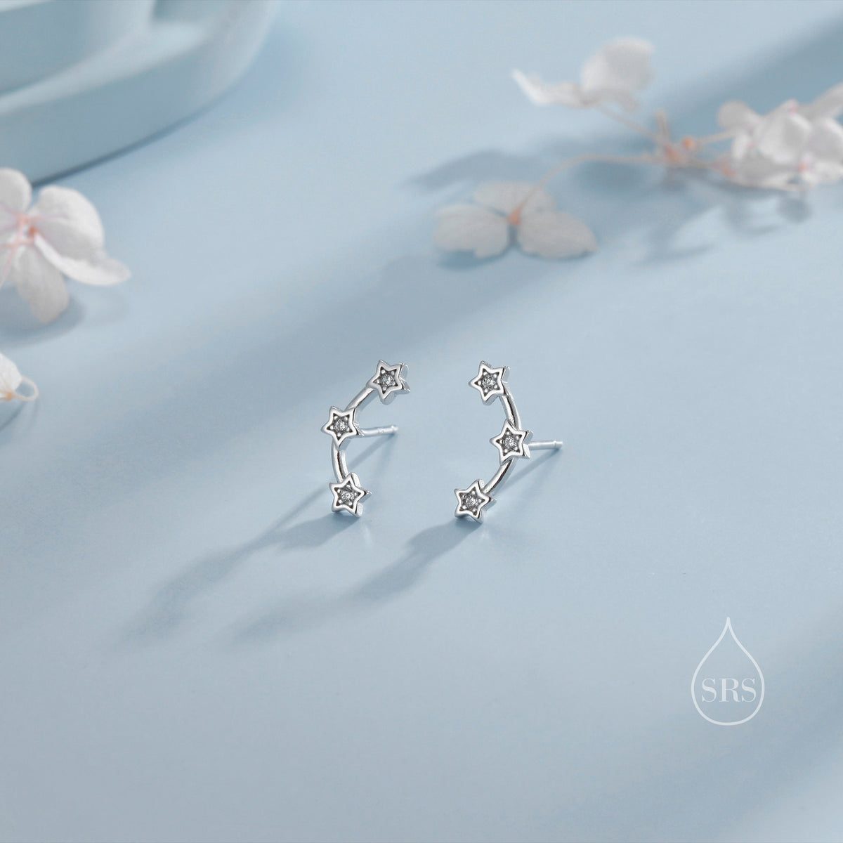 Tiny Star Trio Stud Earrings in Sterling Silver, Silver or Gold or Rose Gold, Three Star Earrings, Tiny Star Earrings, Constellation Earring