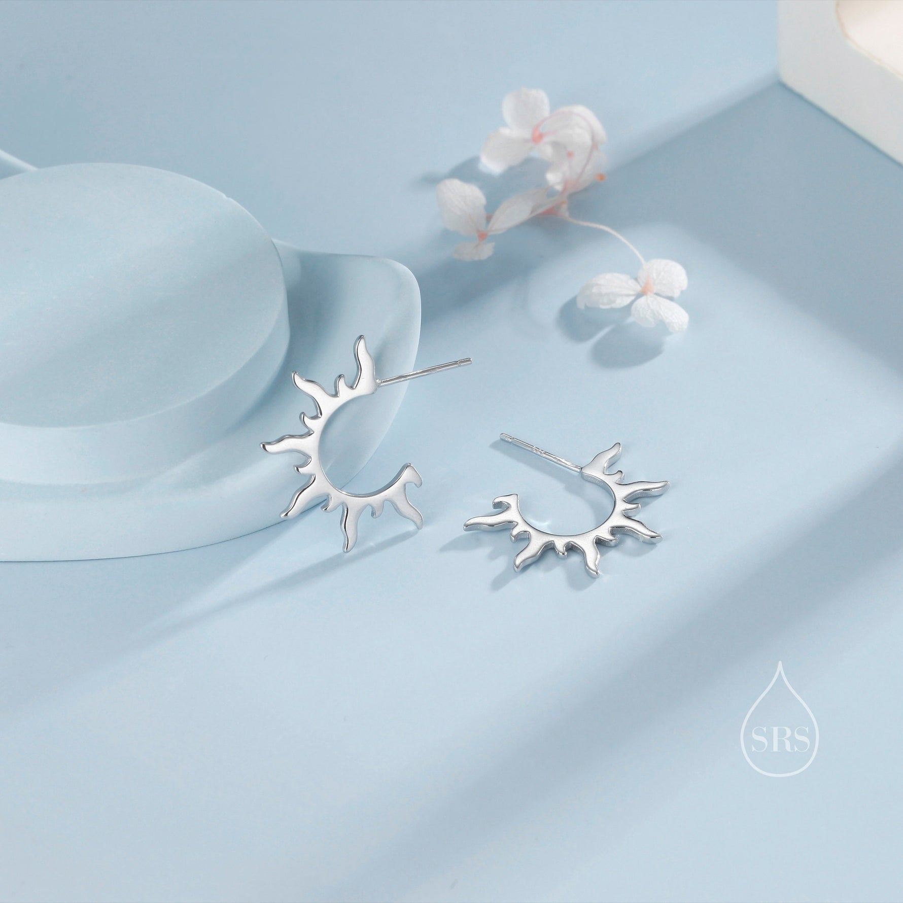 Sun Burst Hoop Earrings in Sterling Silver, Sun Ray Hoops, Sunburst Hoop Earrings, Sun Earrings