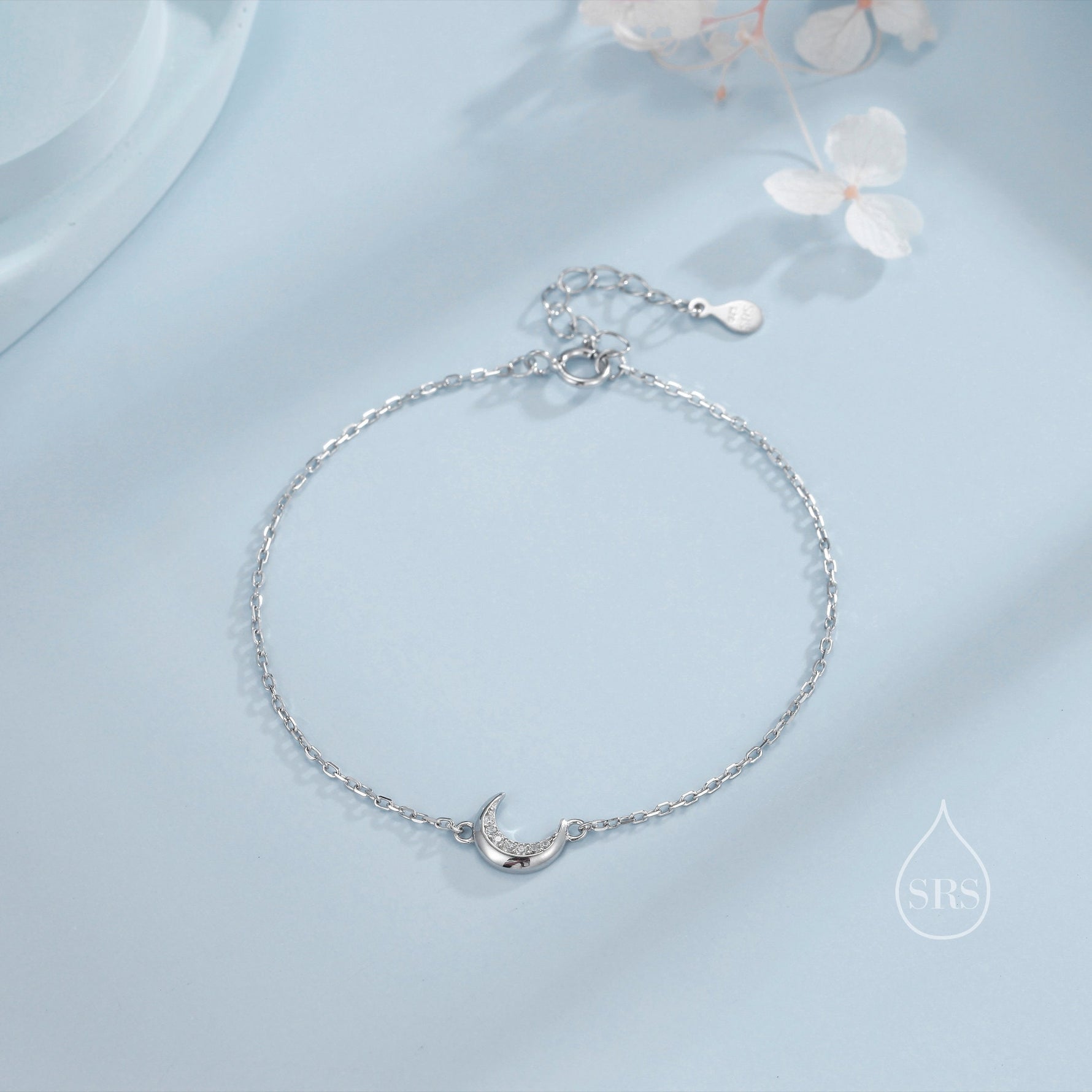 Extra Tiny Crescent Moon Bracelet in Sterling Silver, Silver or Gold, Silver Moon Bracelet, Moon Jewellery, Moon and Star
