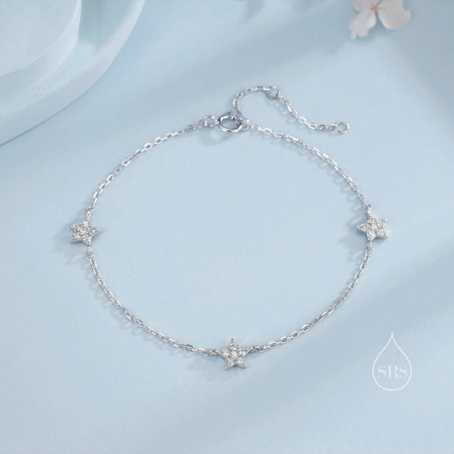 CZ Star Motif Bracelet in Sterling Silver, Silver, Gold or Rose Gold, Star Bracelet, Star Jewellery, CZ Star Bracelet