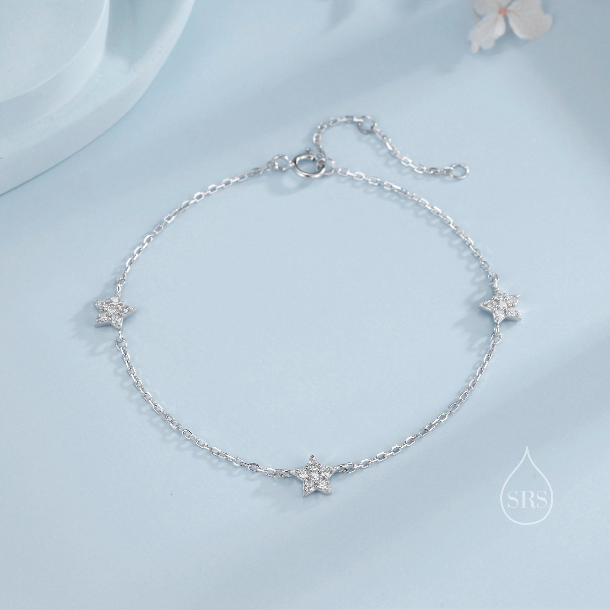 CZ Star Motif Bracelet in Sterling Silver, Silver, Gold or Rose Gold, Star Bracelet, Star Jewellery, CZ Star Bracelet