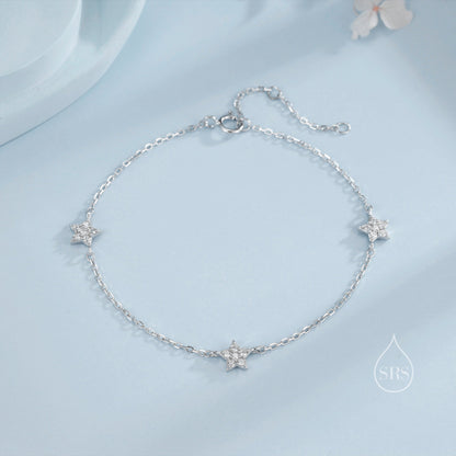 CZ Star Motif Bracelet in Sterling Silver, Silver, Gold or Rose Gold, Star Bracelet, Star Jewellery, CZ Star Bracelet