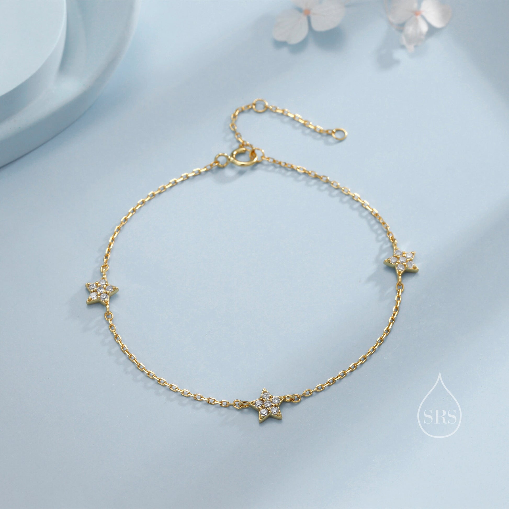 CZ Star Motif Bracelet in Sterling Silver, Silver, Gold or Rose Gold, Star Bracelet, Star Jewellery, CZ Star Bracelet