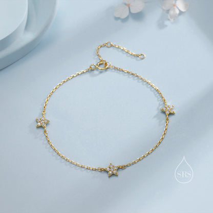 CZ Star Motif Bracelet in Sterling Silver, Silver, Gold or Rose Gold, Star Bracelet, Star Jewellery, CZ Star Bracelet
