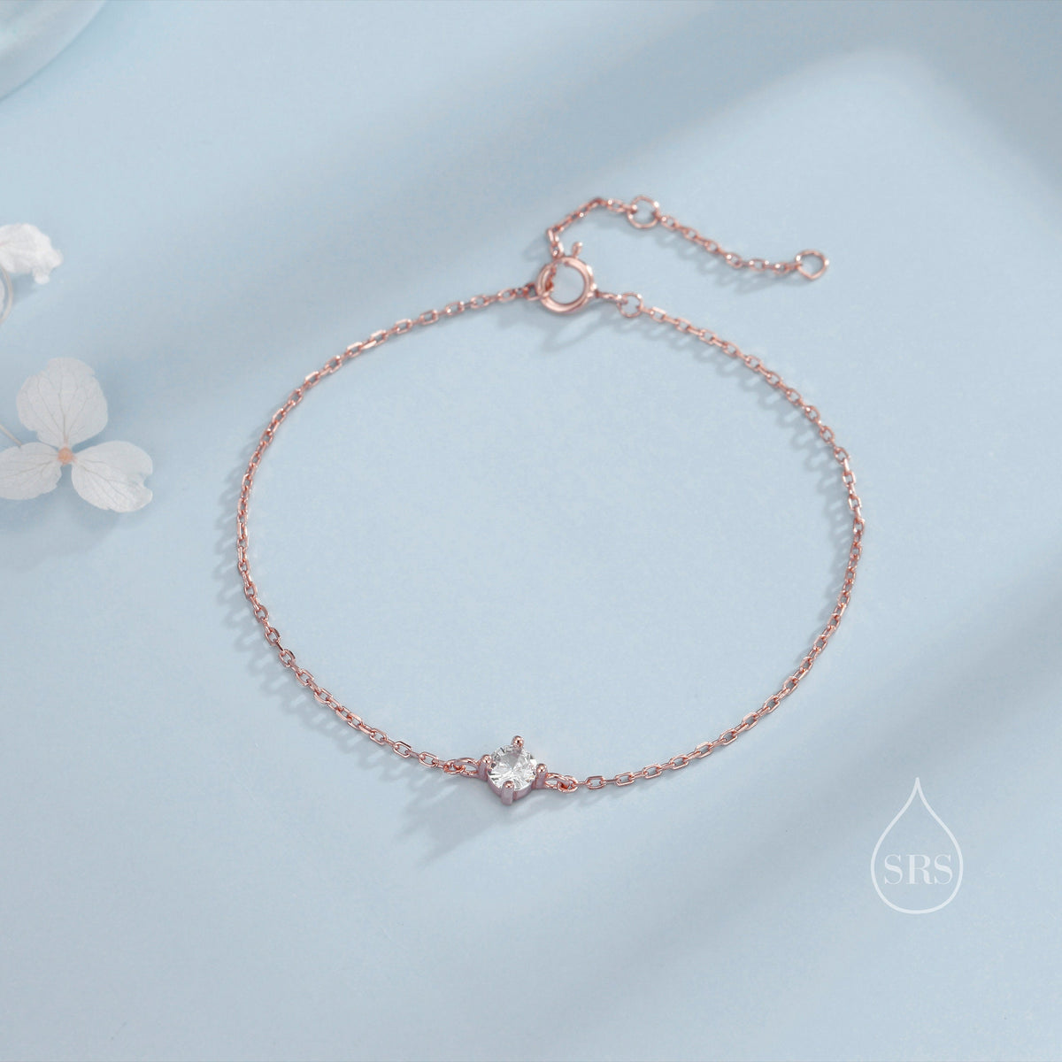 Extra Tiny CZ Bracelet in Sterling Silver, Silver or Gold or Rose Gold, Single CZ Bracelet, Tiny Delicate Bracelet