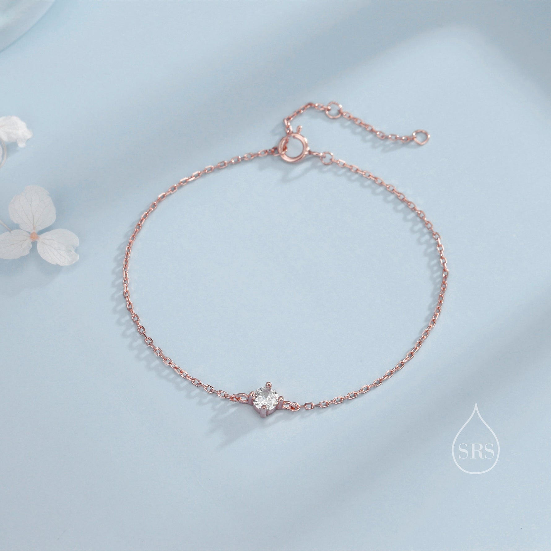 Extra Tiny CZ Bracelet in Sterling Silver, Silver or Gold or Rose Gold, Single CZ Bracelet, Tiny Delicate Bracelet