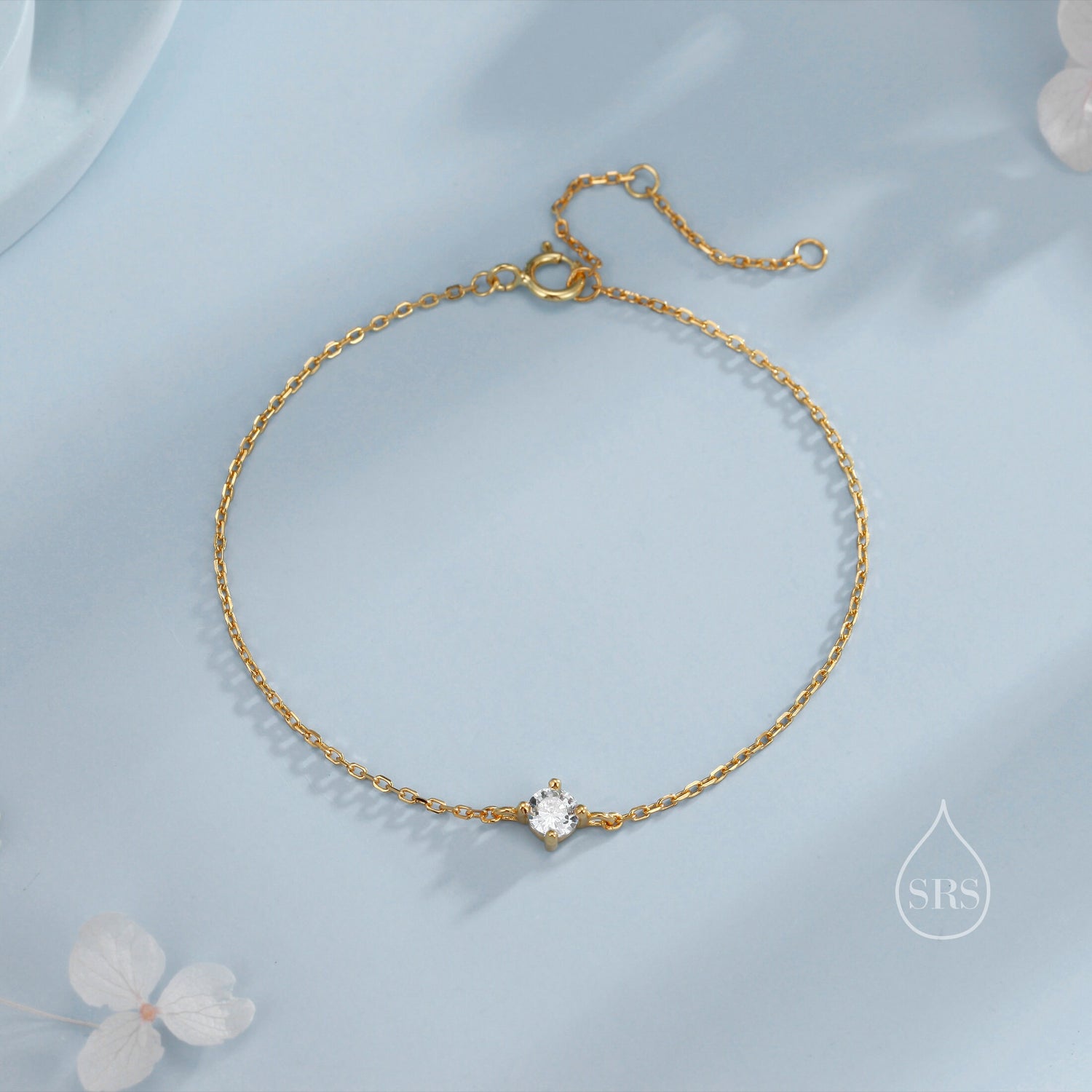 Extra Tiny CZ Bracelet in Sterling Silver, Silver or Gold or Rose Gold, Single CZ Bracelet, Tiny Delicate Bracelet