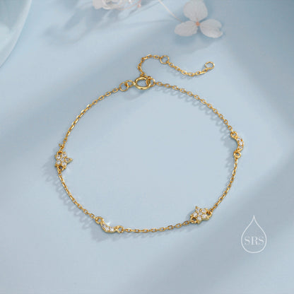 CZ Moon and Star Motif Bracelet in Sterling Silver, Silver, Gold or Rose Gold, Star Bracelet, Star Jewellery, CZ Star Bracelet