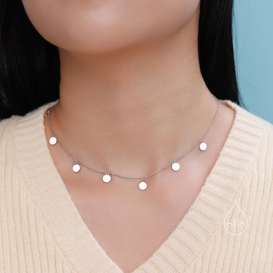 Round Disk Motif Choker Necklace in Sterling Silver, Silver or Gold,  4mm or 6mm Disks, Circle Disk Necklace, Coin Necklace