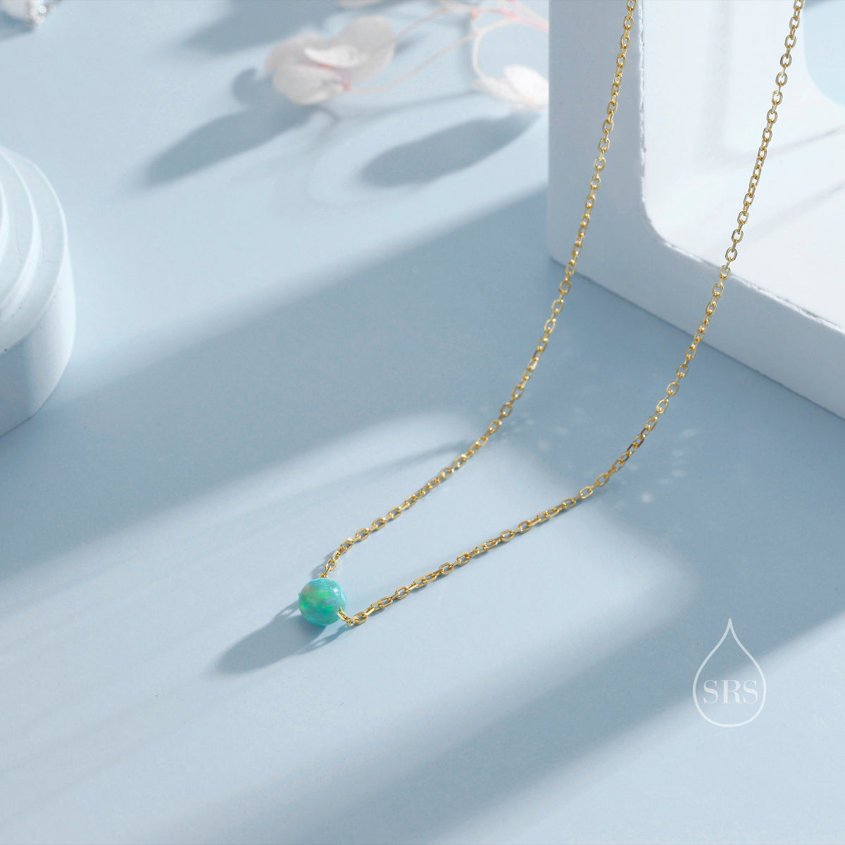 Single Opal Bead Choker Necklace in Sterling Silver, Silver or Gold, White Opal, Blue Opal, Green Opal, Purple Opal