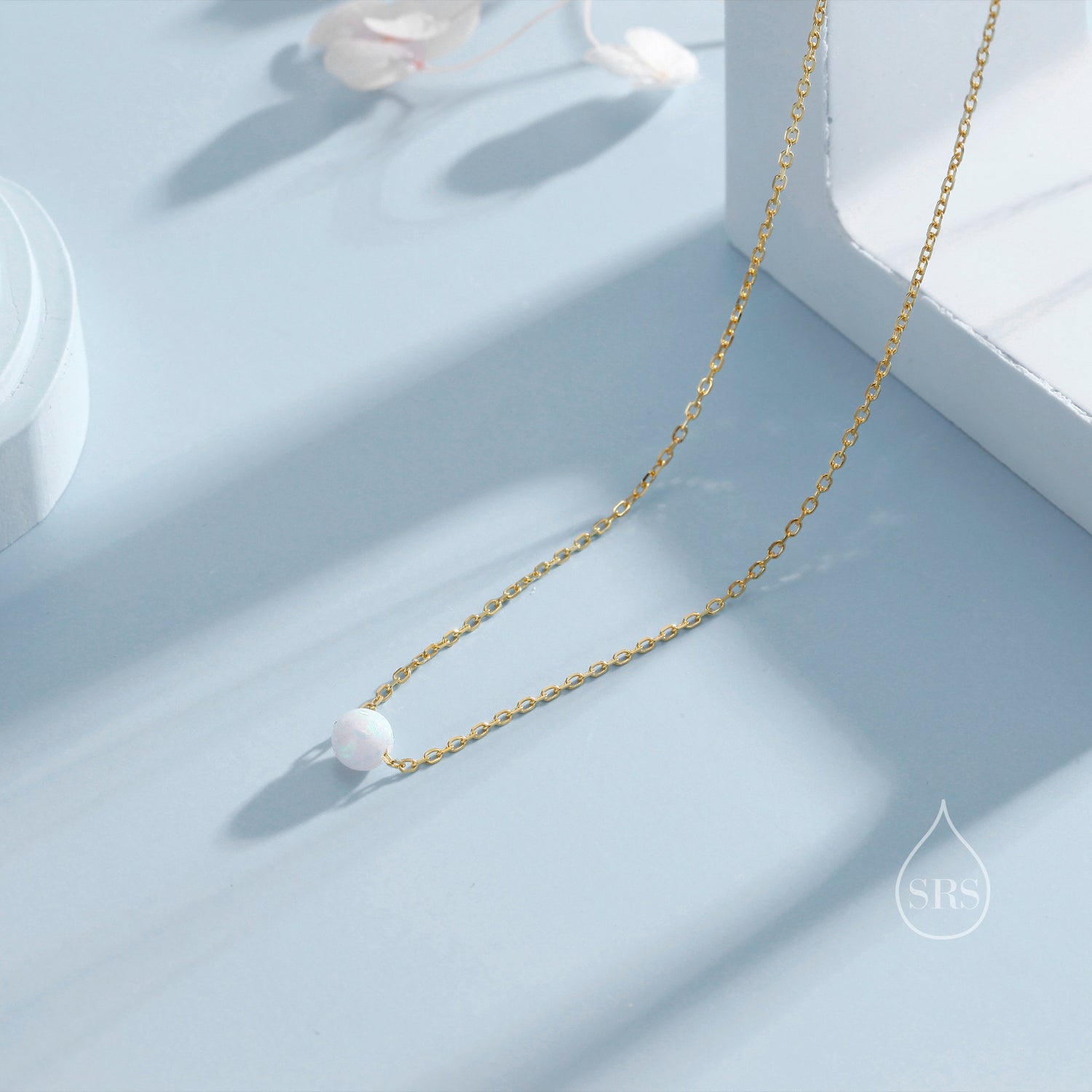 Single Opal Bead Choker Necklace in Sterling Silver, Silver or Gold, White Opal, Blue Opal, Green Opal, Purple Opal