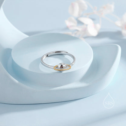 Sterling Silver Planet Ring, Adjustable Size, Saturn Planet Ring, Dainty and Delicate