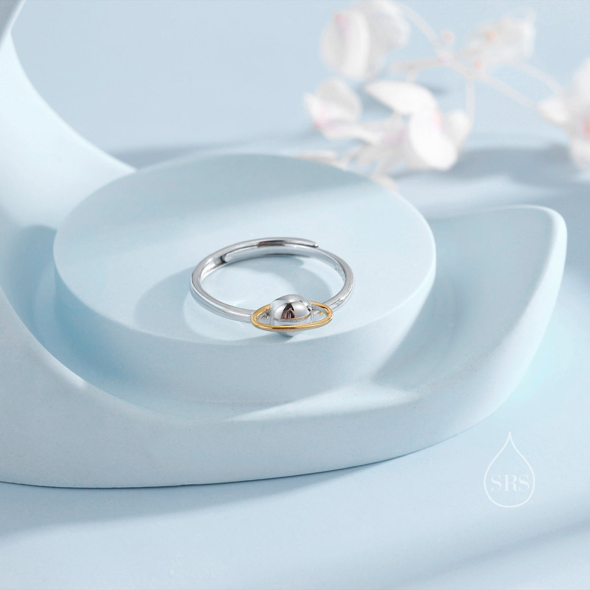 Sterling Silver Planet Ring, Adjustable Size, Saturn Planet Ring, Dainty and Delicate