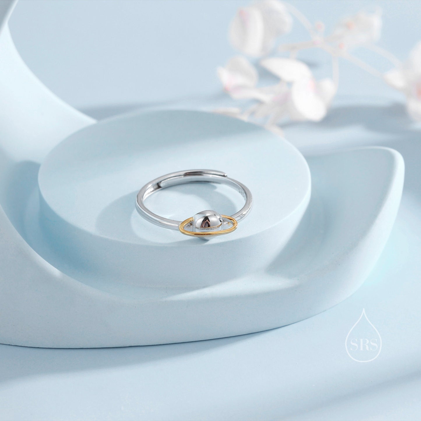 Sterling Silver Planet Ring, Adjustable Size, Saturn Planet Ring, Dainty and Delicate