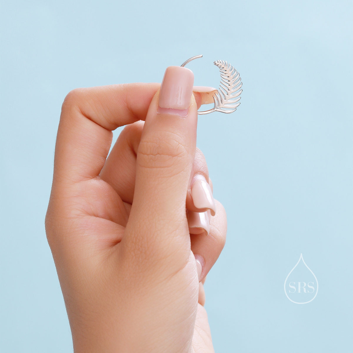 Sterling Silver Fern Leaf Open Hoops, Dainty Leaf Large Threader Hoops, Leaf Branch Thread Through Hoops, Large Leaf Hoops