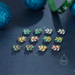 Opal Leaf Huggie Hoop Earrings in Sterling Silver, Silver or Gold or Rose Gold, White Opal Marquise or Green Opal Hoop Earrings