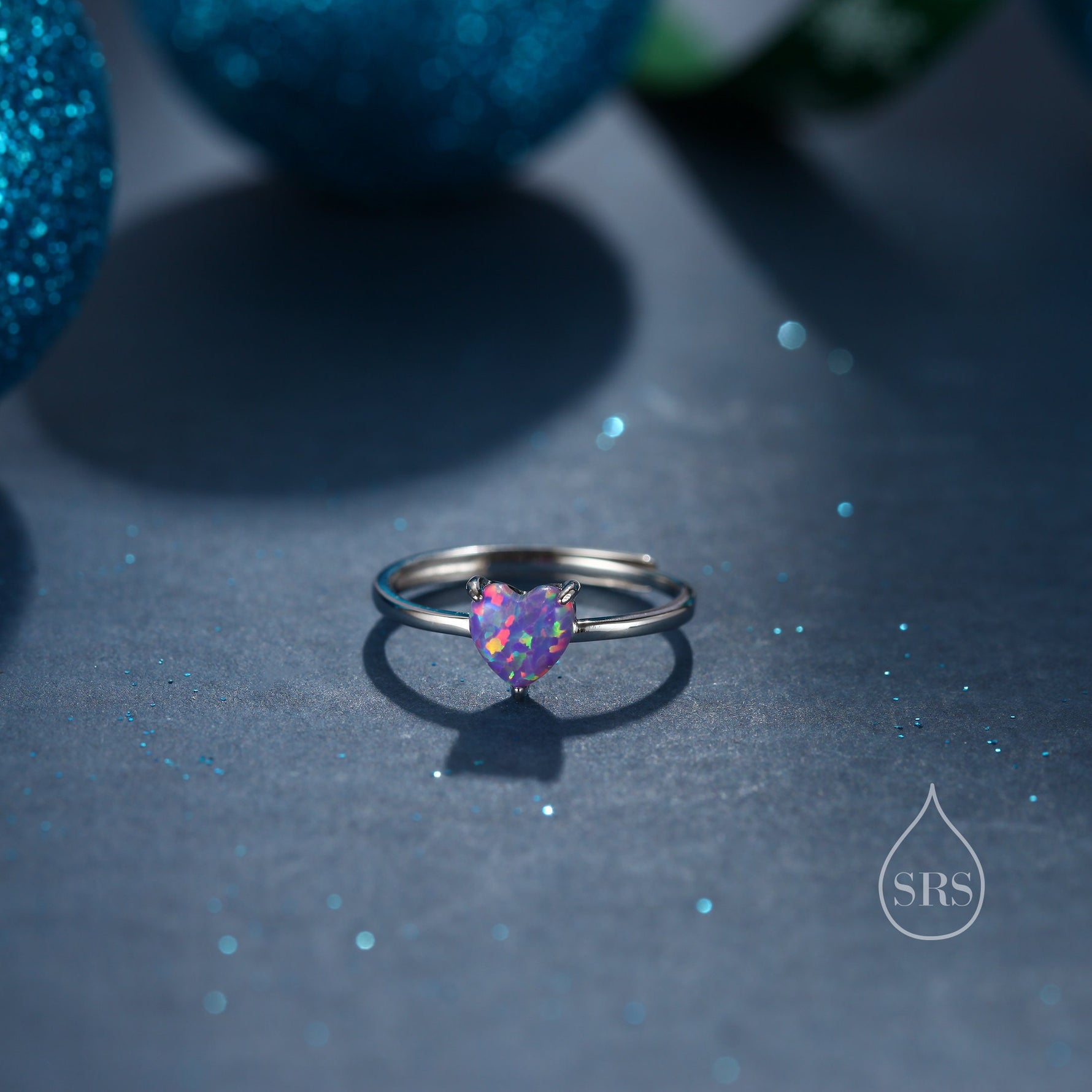 Fire Opal Heart Ring in Sterling Silver, Adjustable Size Opal Ring, Prong Set, Lab Opal Stone Ring, Opal Ring, Delicate Stacking Ring